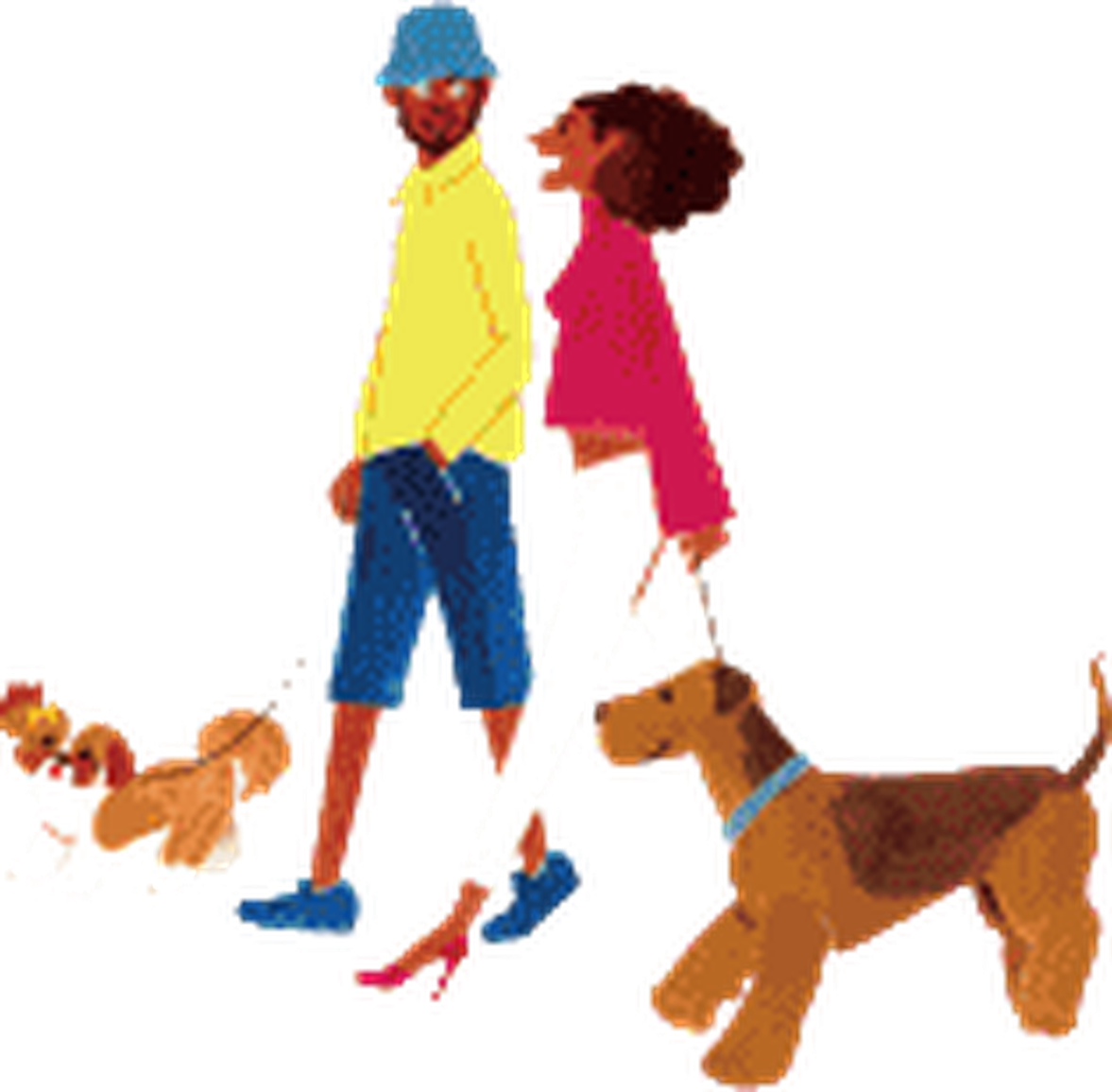 犬とお散歩する女性のイラスト