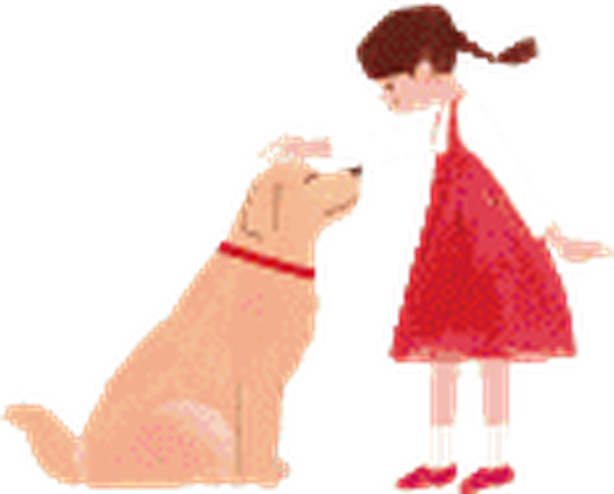 犬とお散歩する女性のイラスト
