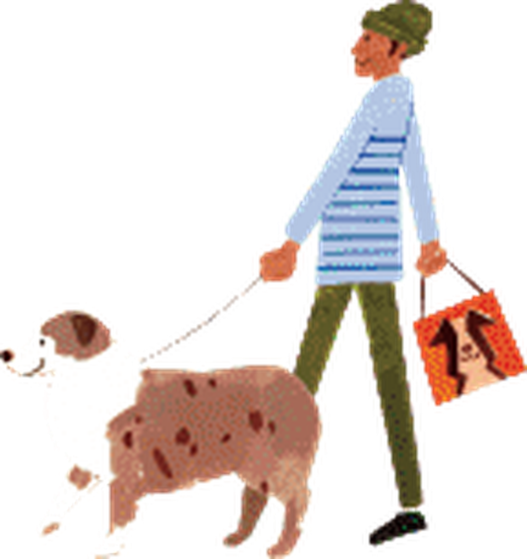 大型犬とご主人のイラスト